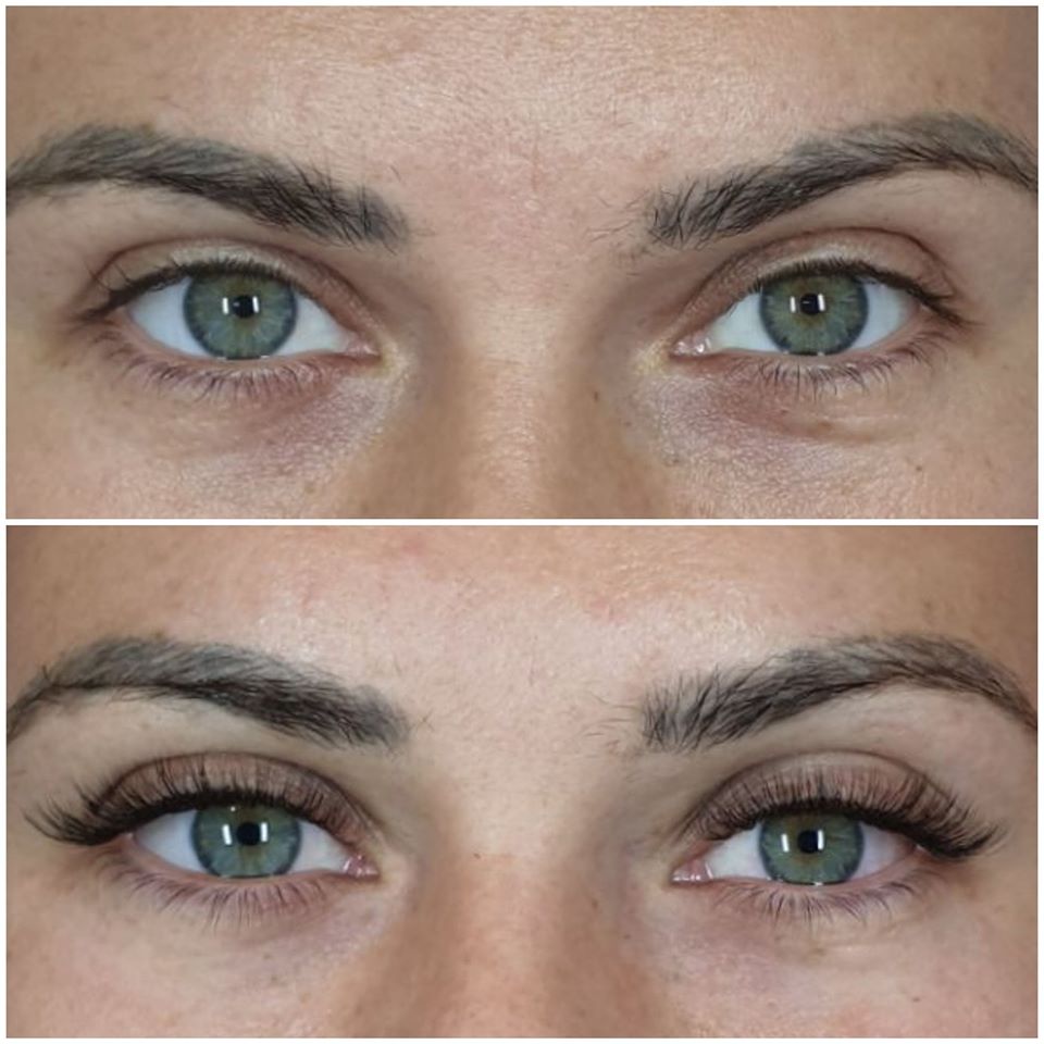 Lashes before and after, top and bottom