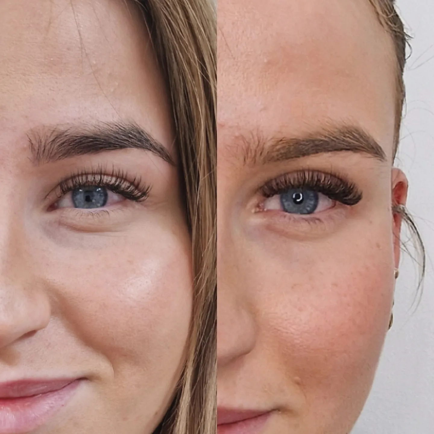 Lashes before and after, side by side
